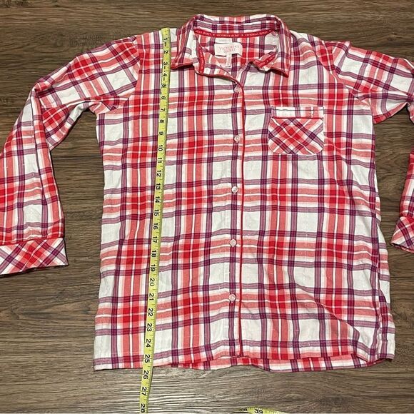 Victoria’s Secret Plaid Button Down Pajama Shirt Red Purple White Size Small - Picture 12 of 14